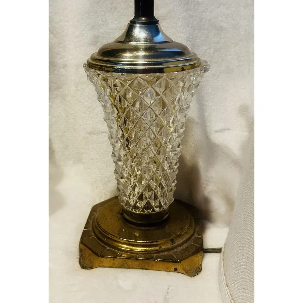 Vtg Crystal Cut Glass Table Lamp Brass Base Hollywood Regency Style Numbered 415